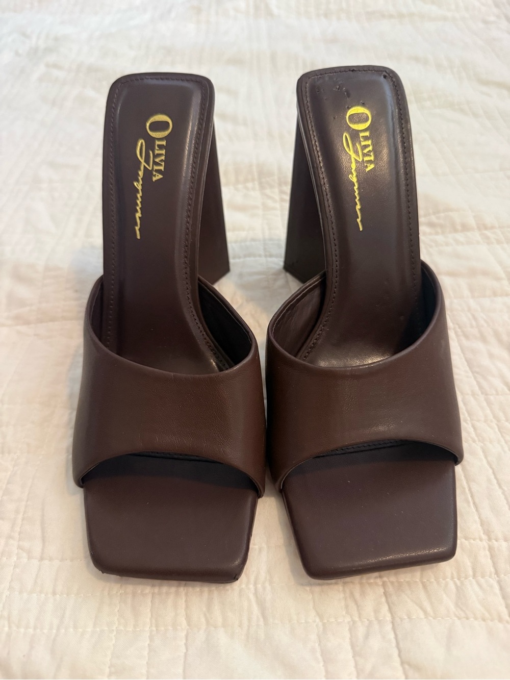 Brown Square-Toe Slide Heels